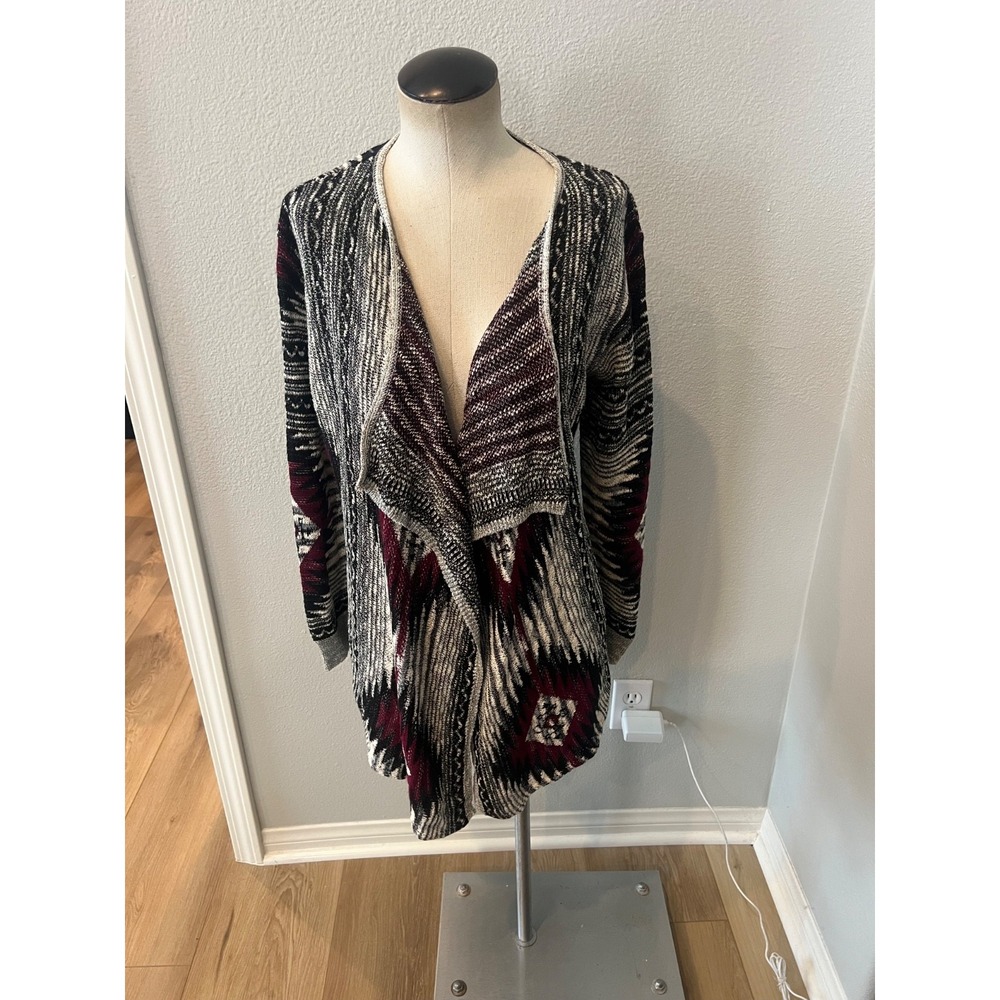 Say What NY Womens Medium Draped Open Front Cardigan Aztec Boho Made USA